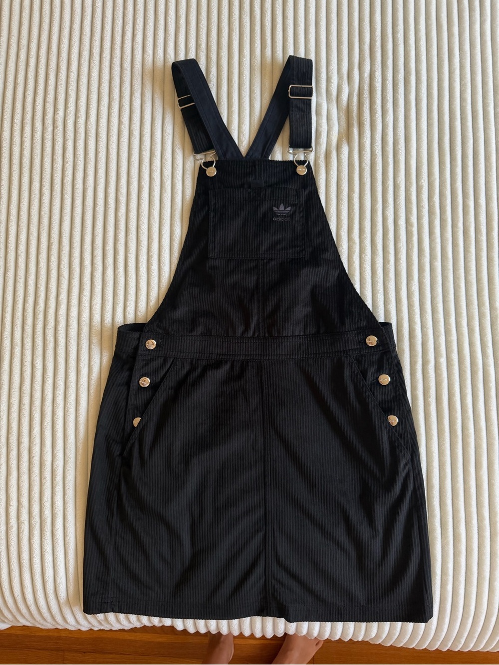 adidas Black Corduroy Waistband Top with Trefoil Labels